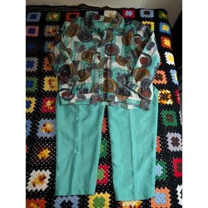 Vintage Fuda International Silk Bomber Tracksuit Jacket Trackpants Green Size 1X